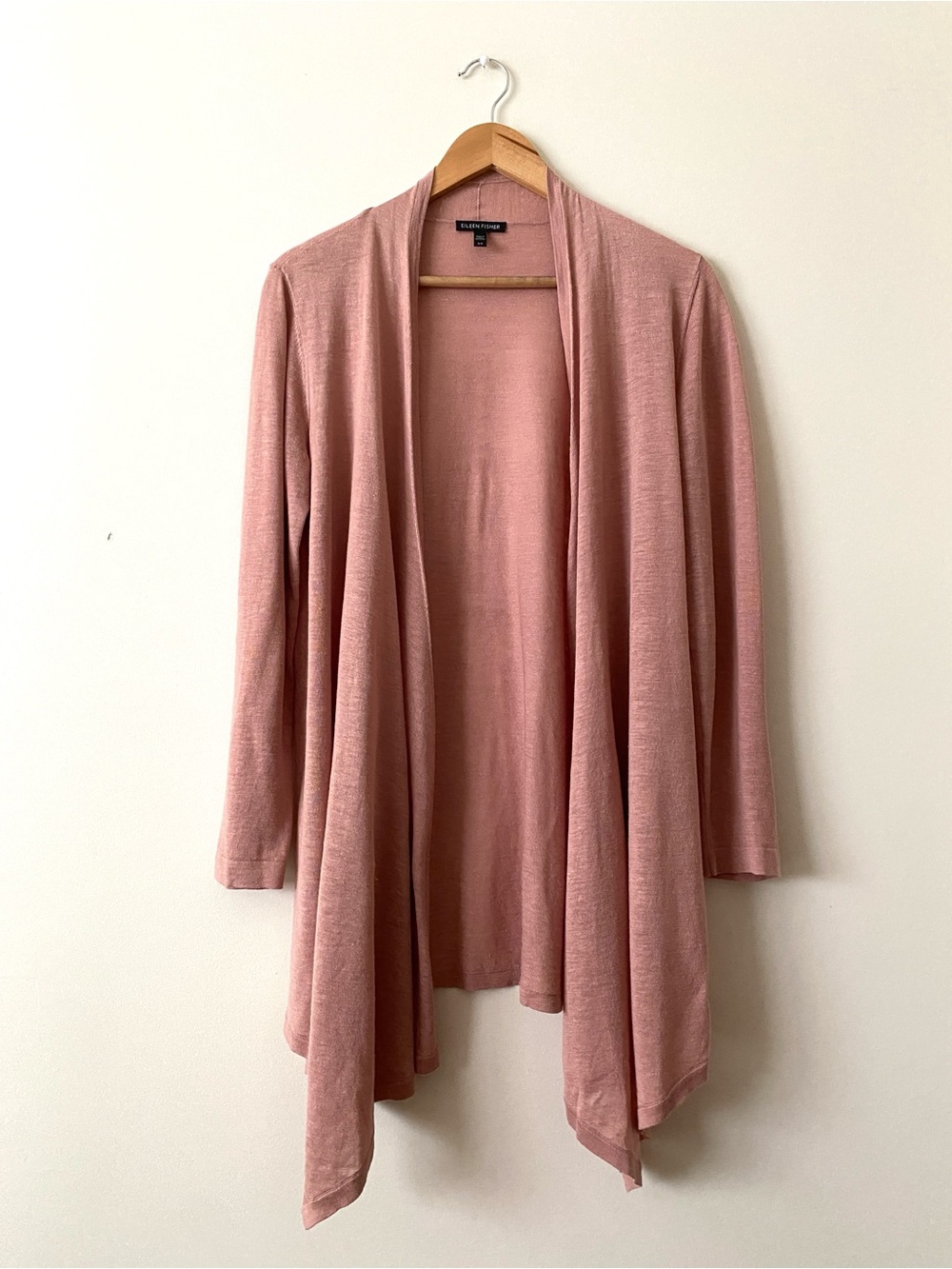 Eileen Fisher Silk Linen Blend Open Front Waterfall Blush Rose Cardigan Sz S